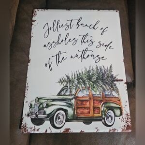 Vintage Holiday Sign with Green Car and Christmas Tree   A CHRISTMAS VACATION
